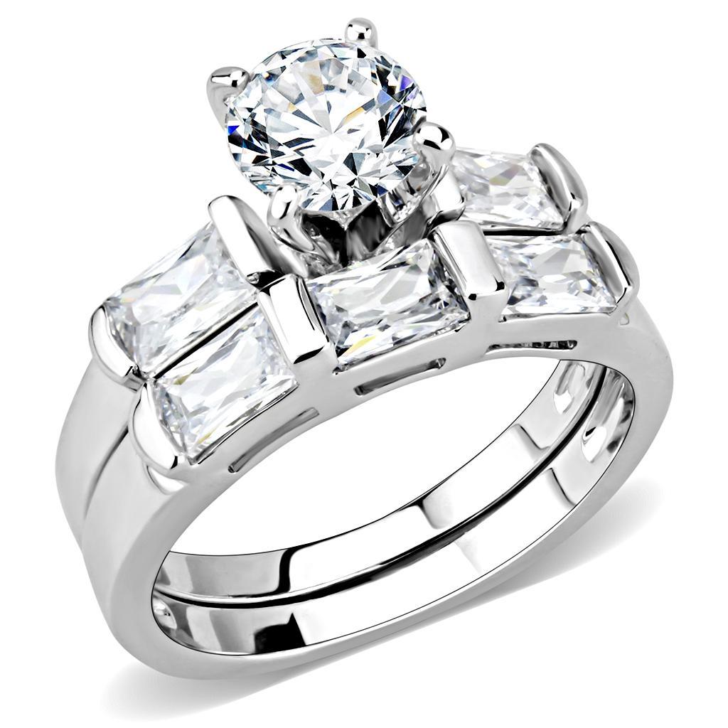 3W1515 - Rhodium Brass Ring with AAA Grade CZ  in Clear