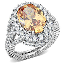 Load image into Gallery viewer, 3W1523 - Rhodium Brass Ring with AAA Grade CZ  in Champagne