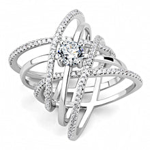 Load image into Gallery viewer, 3W1528 - Rhodium Brass Ring with AAA Grade CZ  in Clear