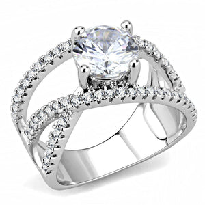 3W1529 - Rhodium Brass Ring with AAA Grade CZ  in Clear