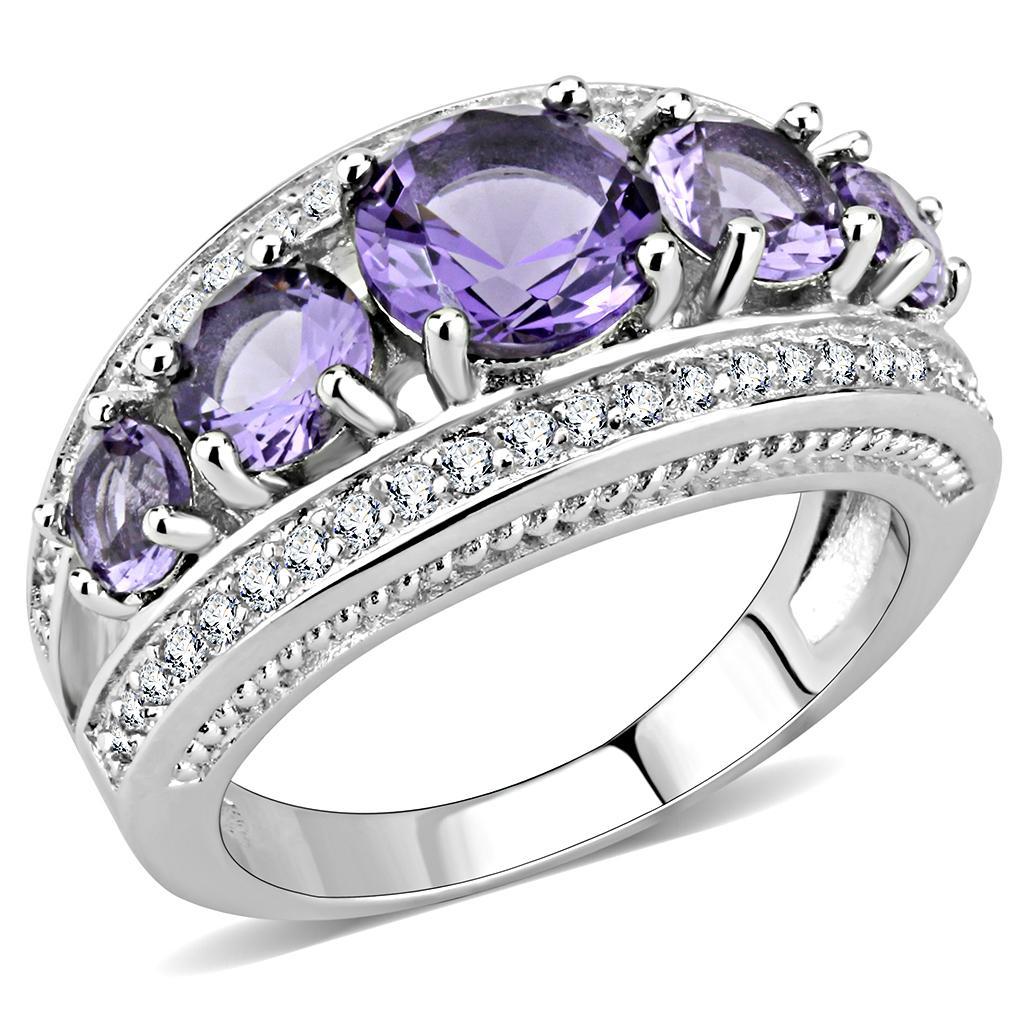3W1530 - Rhodium Brass Ring with Synthetic  in Amethyst