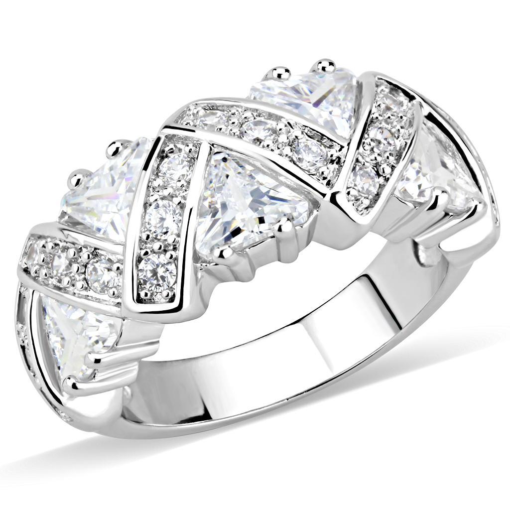 3W1533 - Rhodium Brass Ring with AAA Grade CZ  in Clear