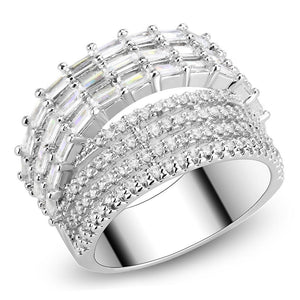 3W1545 - Rhodium Brass Ring with AAA Grade CZ  in Clear