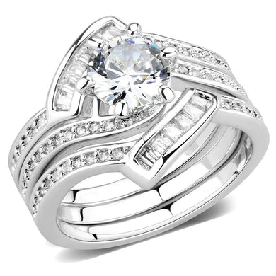 3W1551 - Rhodium Brass Ring with AAA Grade CZ  in Clear