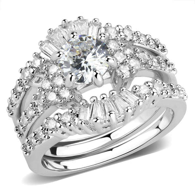 3W1553 - Rhodium Brass Ring with AAA Grade CZ  in Clear
