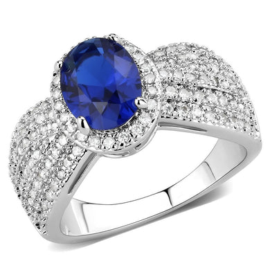 3W1563 - Rhodium Brass Ring with Synthetic Spinel in London Blue