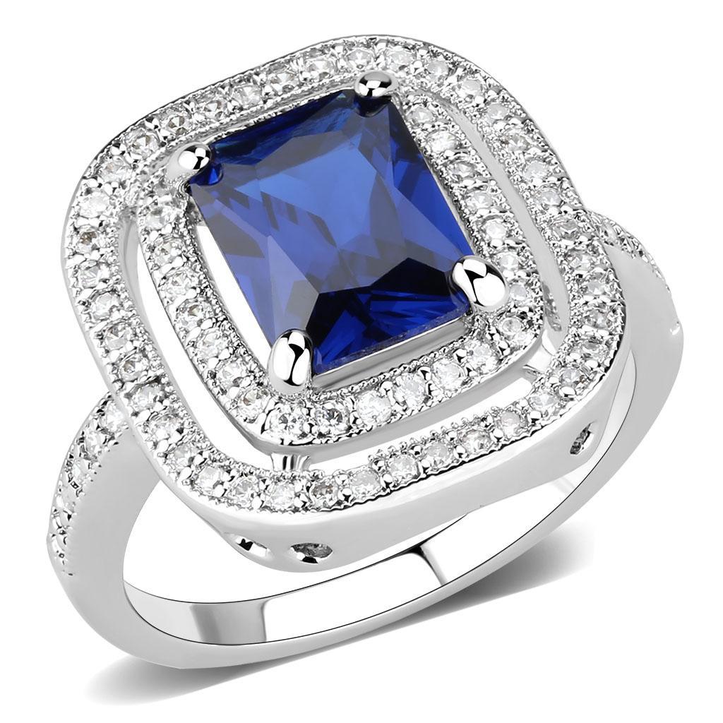 3W1565 - Rhodium Brass Ring with Synthetic Spinel in London Blue