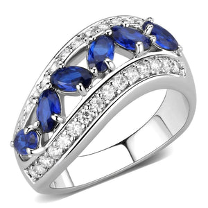 3W1569 - Rhodium Brass Ring with Synthetic Spinel in London Blue