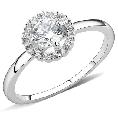 3W1570 - Rhodium Brass Ring with AAA Grade CZ  in Clear
