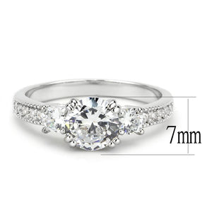 3W1571 - Rhodium Brass Ring with AAA Grade CZ  in Clear
