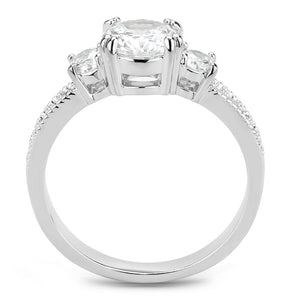3W1571 - Rhodium Brass Ring with AAA Grade CZ  in Clear