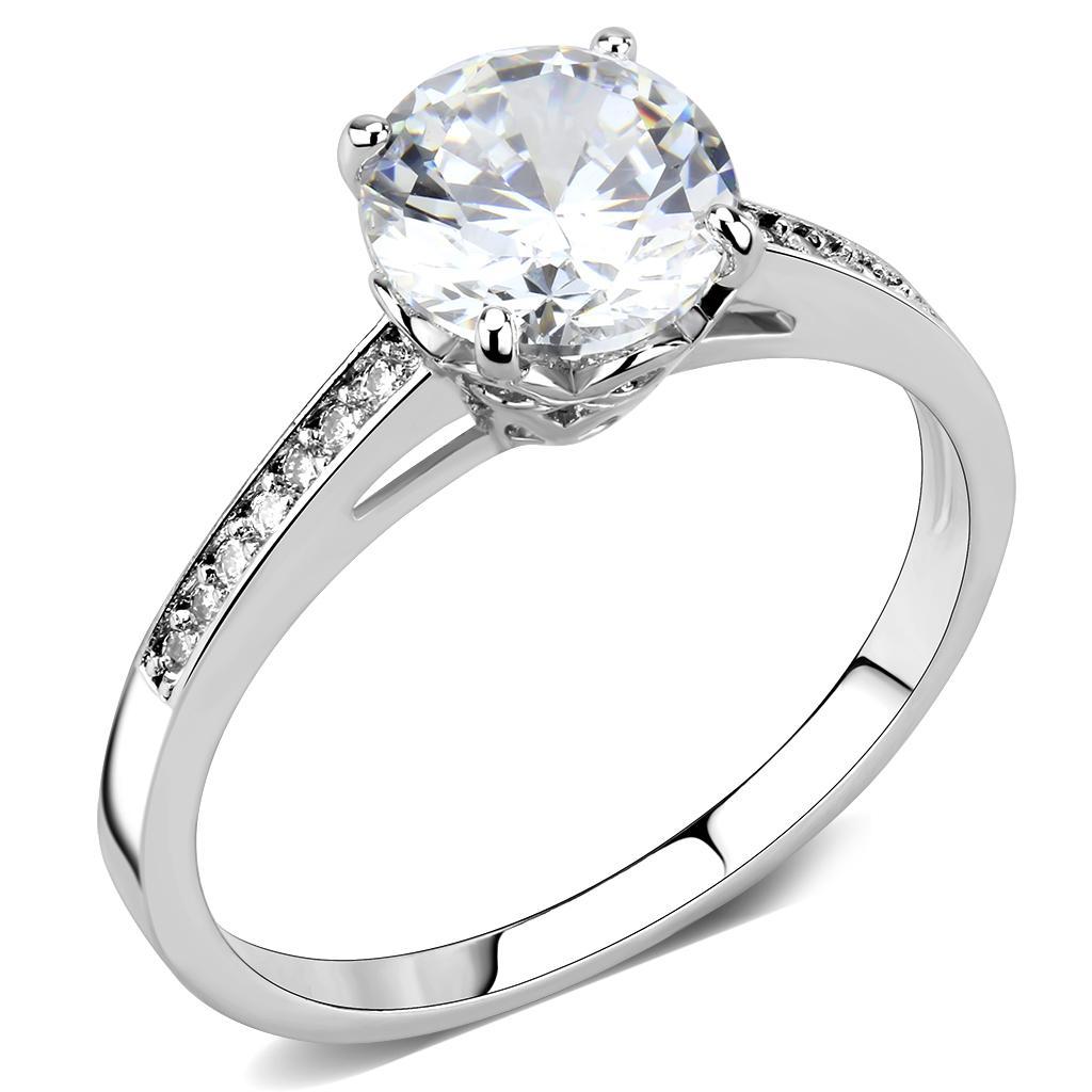 3W1573 - Rhodium Brass Ring with AAA Grade CZ  in Clear