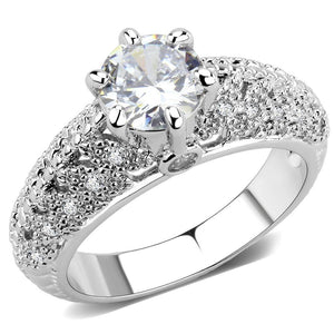 3W1576 - Rhodium Brass Ring with AAA Grade CZ  in Clear