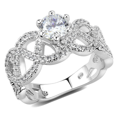 3W1577 - Rhodium Brass Ring with AAA Grade CZ  in Clear