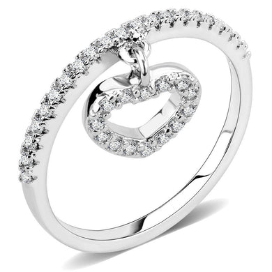 3W1579 - Rhodium Brass Ring with AAA Grade CZ  in Clear