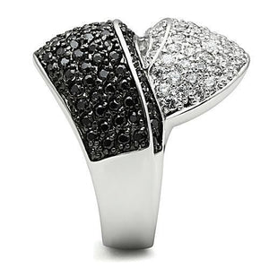 3W157 - Rhodium + Ruthenium Brass Ring with AAA Grade CZ  in Jet