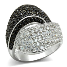 Load image into Gallery viewer, 3W157 - Rhodium + Ruthenium Brass Ring with AAA Grade CZ  in Jet