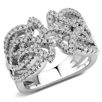 3W1581 - Rhodium Brass Ring with AAA Grade CZ  in Clear