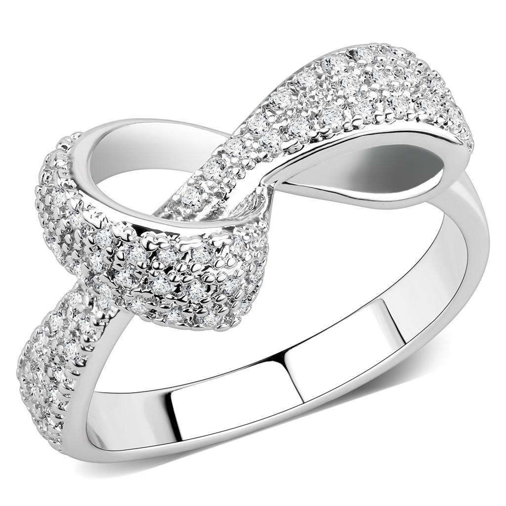 3W1585 - Rhodium Brass Ring with AAA Grade CZ  in Clear