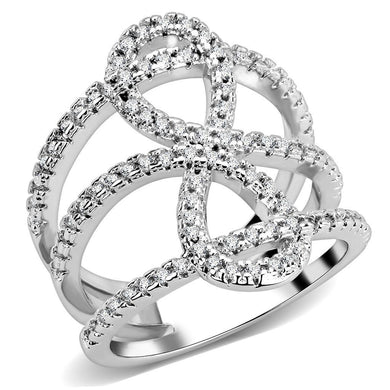 3W1587 - Rhodium Brass Ring with AAA Grade CZ  in Clear