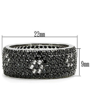 3W158 - Rhodium + Ruthenium Brass Ring with AAA Grade CZ  in Jet