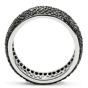 3W158 - Rhodium + Ruthenium Brass Ring with AAA Grade CZ  in Jet