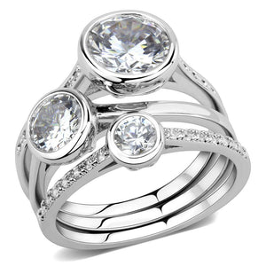 3W1590 - Rhodium Brass Ring with AAA Grade CZ  in Clear