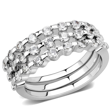 3W1595 - Rhodium Brass Ring with AAA Grade CZ  in Clear