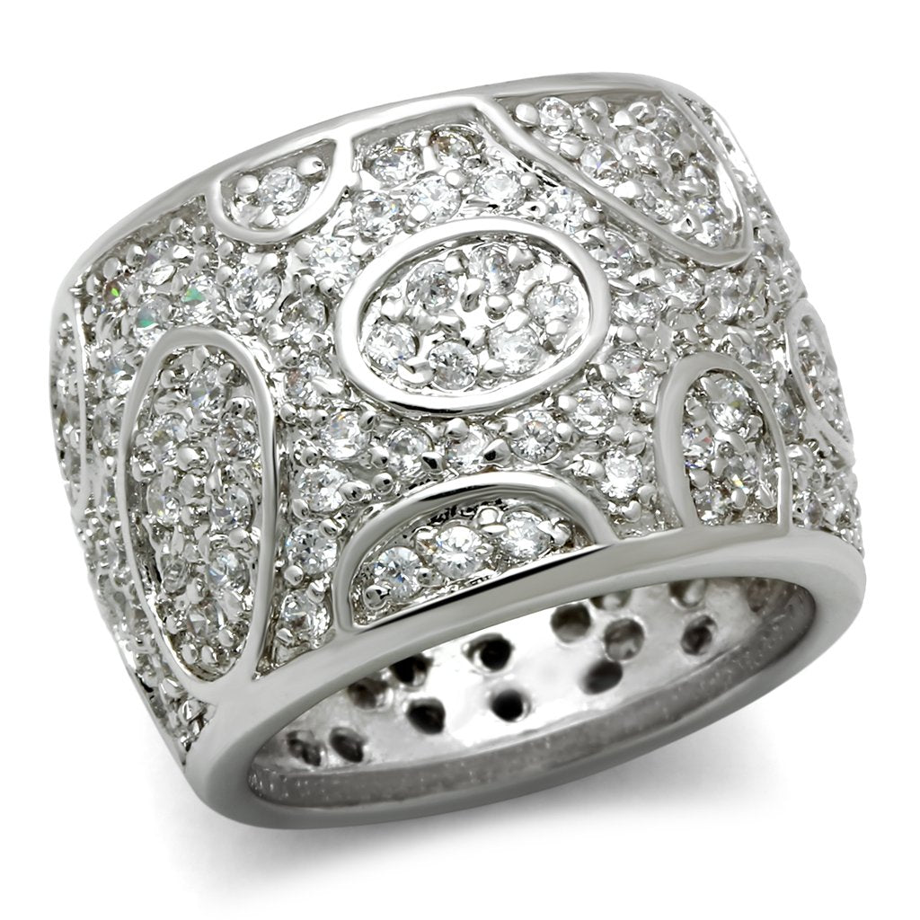 3W159 - Rhodium Brass Ring with AAA Grade CZ  in Clear