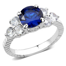 Load image into Gallery viewer, 3W1601 - Rhodium Brass Ring with AAA Grade CZ  in London Blue