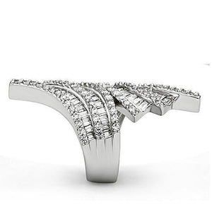 3W161 - Rhodium Brass Ring with AAA Grade CZ  in Clear