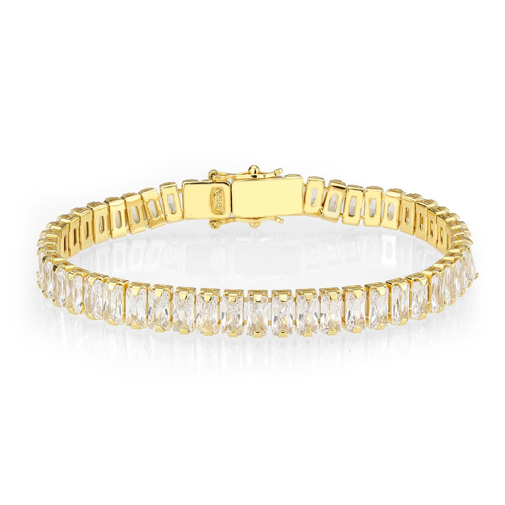 3W1704 - Gold Brass Bracelet with AAA Grade CZ in Clear