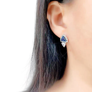 3W1730E -  Imitation Rhodium+E-coating Brass Earring with Druzy in Capri Blue