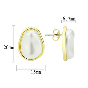 3W1732G - Flash Gold Brass Earring with Synthetic in White