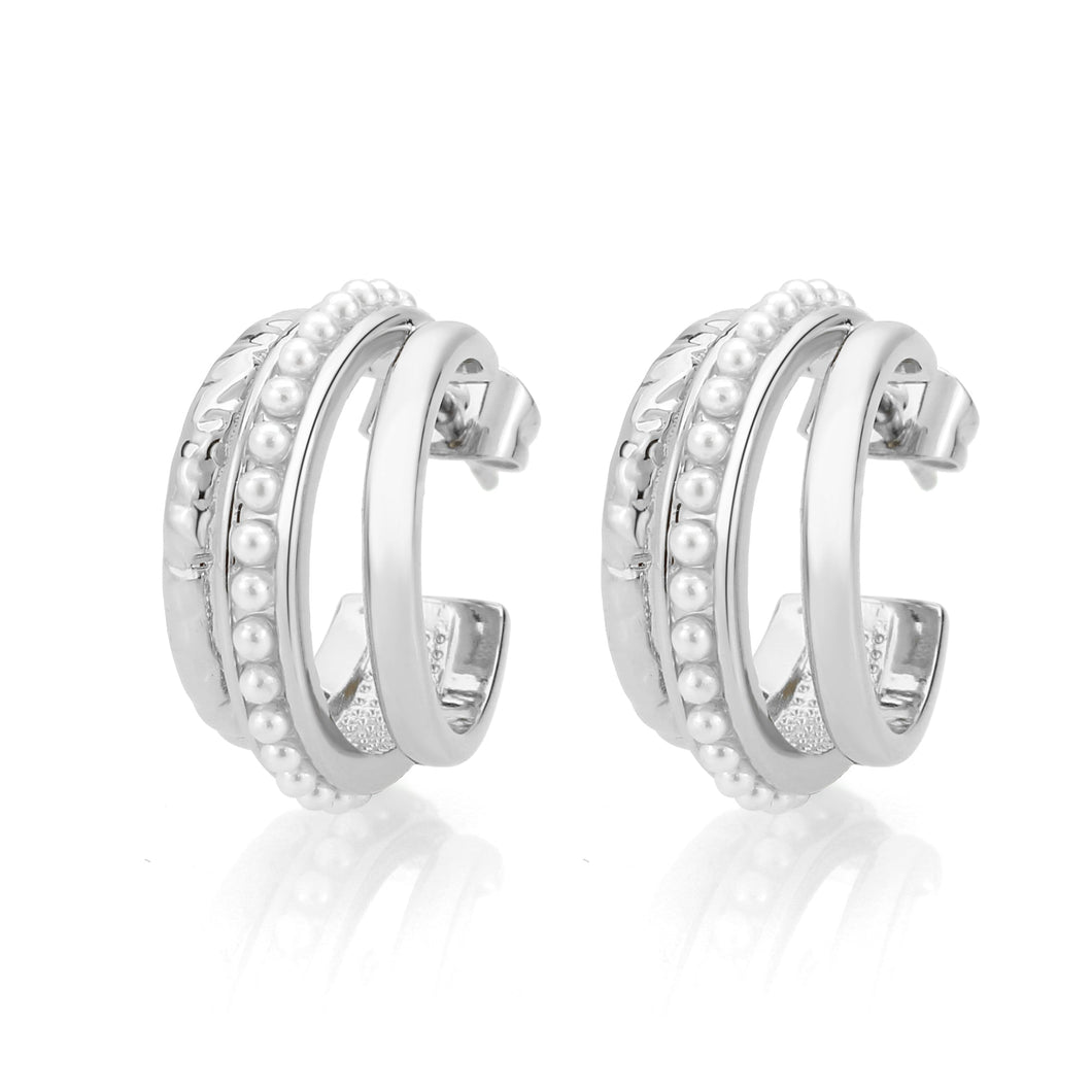 3W1746 - Imitation Rhodium Brass Earring with Synthetic in White