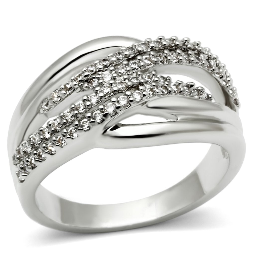 3W174 - Rhodium Brass Ring with AAA Grade CZ  in Clear