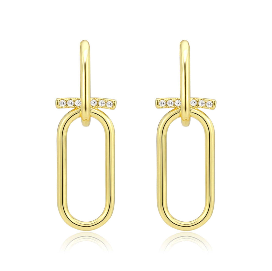 3W1763G - Flash Gold Brass Earring with AAA Grade CZ in Clear