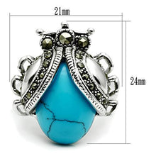 Load image into Gallery viewer, 3W181 - Rhodium Brass Ring with Synthetic Turquoise in Sea Blue