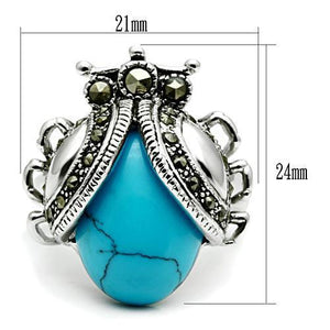3W181 - Rhodium Brass Ring with Synthetic Turquoise in Sea Blue