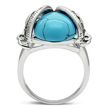 Load image into Gallery viewer, 3W181 - Rhodium Brass Ring with Synthetic Turquoise in Sea Blue