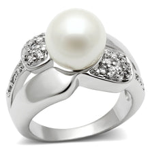 Load image into Gallery viewer, 3W182 - Rhodium Brass Ring with Synthetic Pearl in White