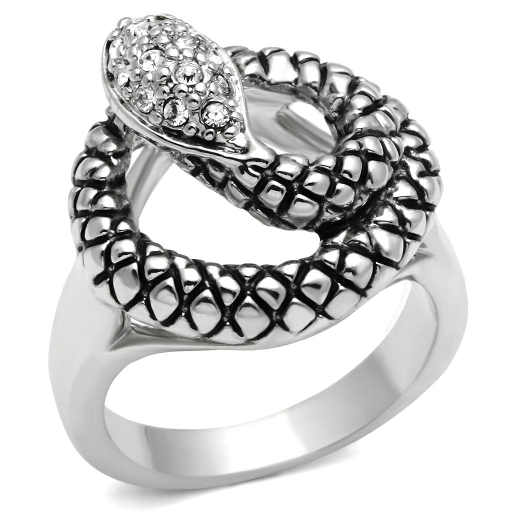 3W183 - Rhodium Brass Ring with Top Grade Crystal  in Clear