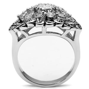 3W184 - Rhodium Brass Ring with AAA Grade CZ  in Clear