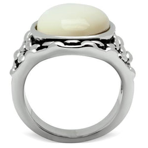 3W186 - Rhodium Brass Ring with Precious Stone Conch in White
