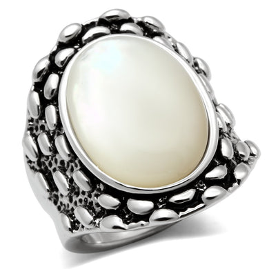 3W186 - Rhodium Brass Ring with Precious Stone Conch in White