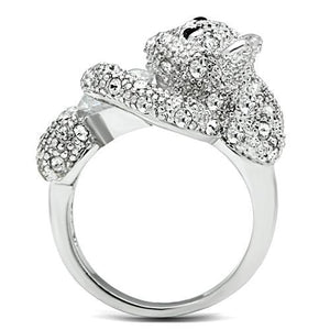 3W187 - Rhodium Brass Ring with AAA Grade CZ  in Clear