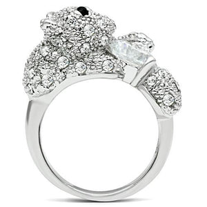 3W187 - Rhodium Brass Ring with AAA Grade CZ  in Clear