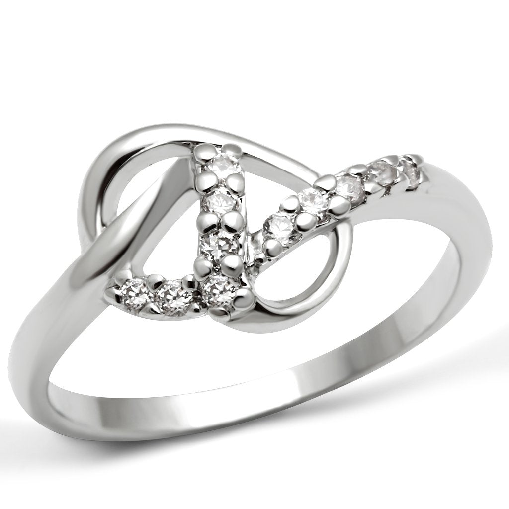 3W190 - Rhodium Brass Ring with AAA Grade CZ  in Clear