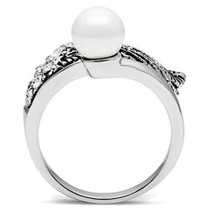 3W191 - Rhodium Brass Ring with Synthetic Pearl in White