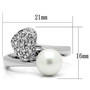 3W192 - Rhodium Brass Ring with Synthetic Pearl in White